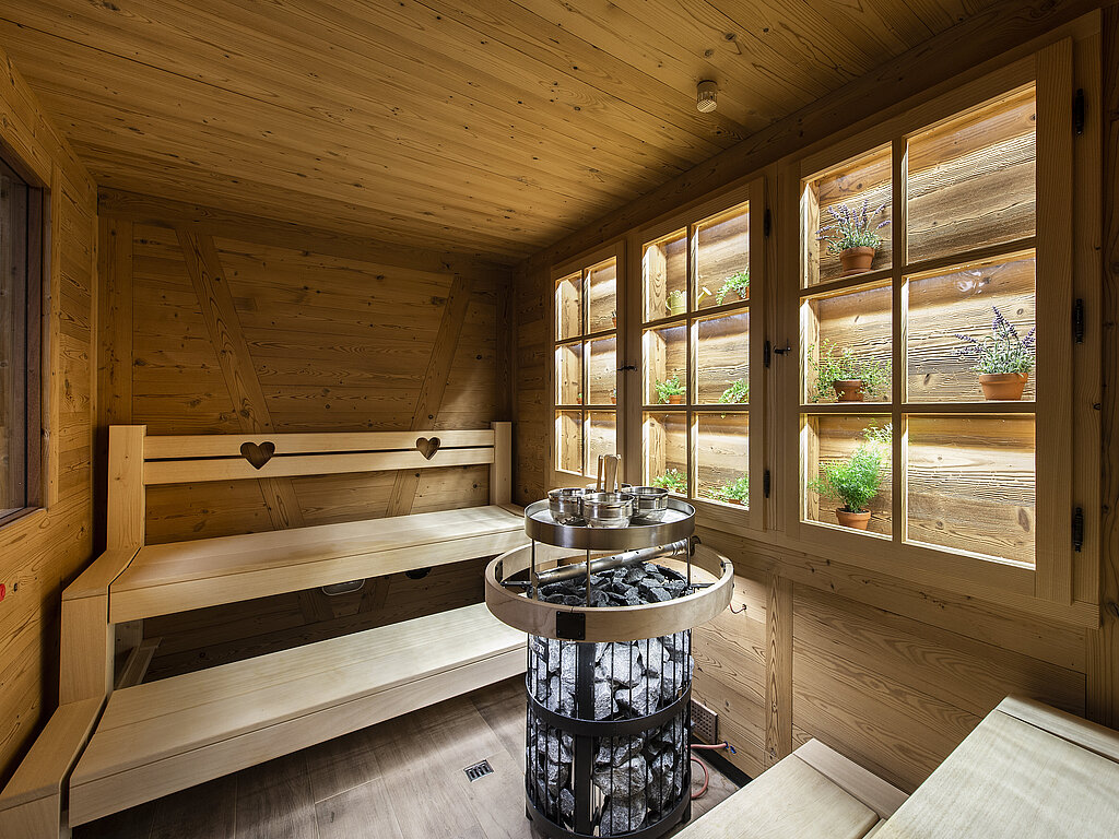 Sauna im Golfhotel Les Hauts de Gstaad &amp; Spa.